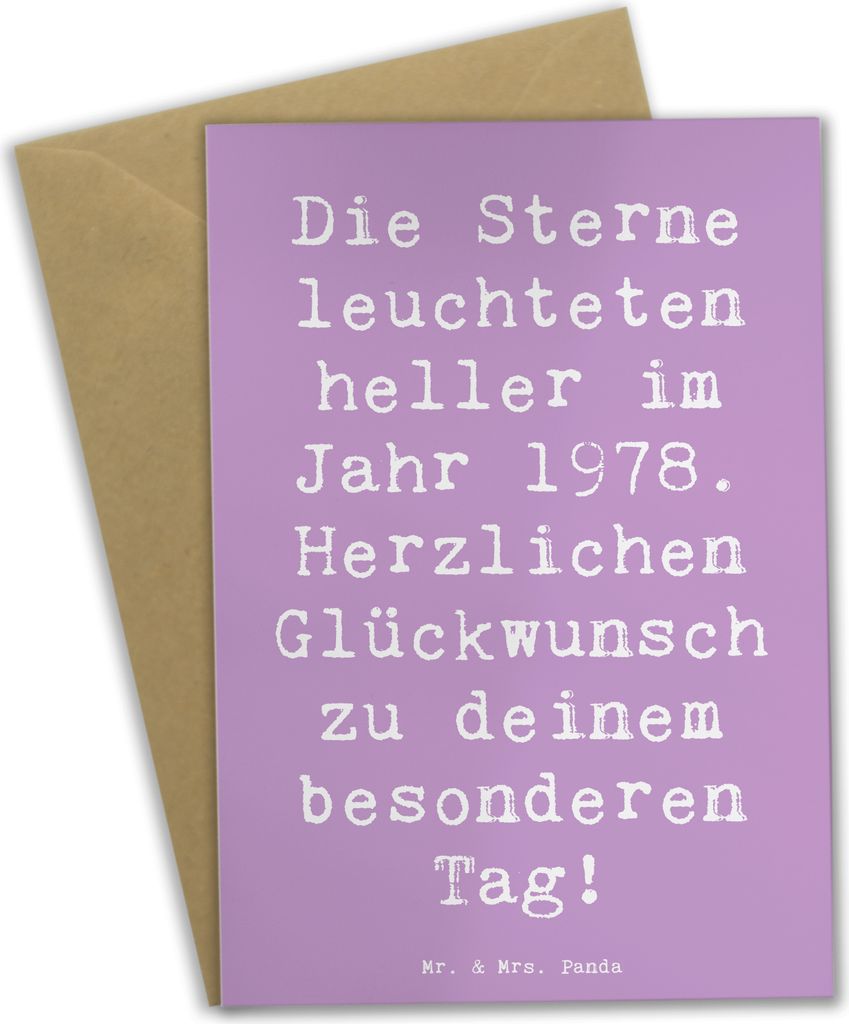 Mr. & Mrs. Panda neujahrskarte Spruch 1978 Geburtstag - Lavendeltraum - Geschenk, Herzlichen Glückwunsch, unvergessliches Jahr, einladungskarten, ...