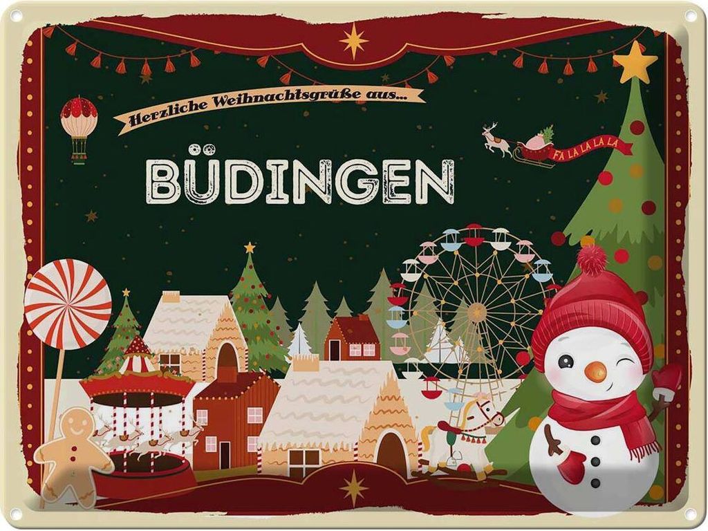 vianmo Blechschild 30x40 cm Weihnachtsgrüße aus Büdingen Weihnachten