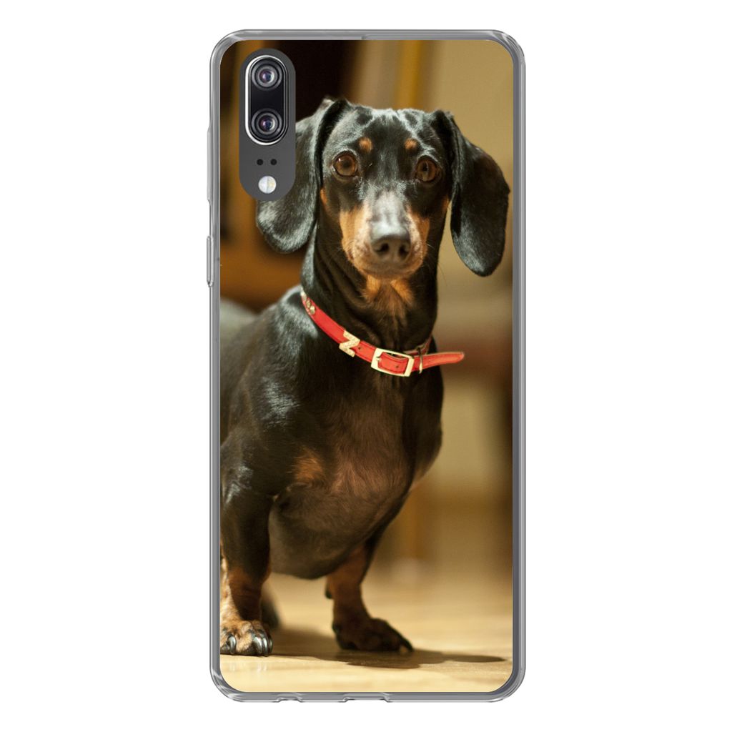 MuchoWow Handyhülle Schutzhülle Hülle für Huawei P20 Porträt eines schwarzen Dackels Silikon Softcase Handy Hülle - Hardcover