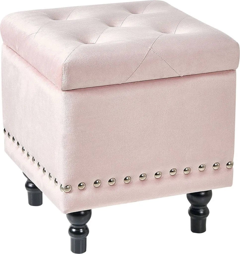 Pouf Coiffeuse Velours Rose - Rangement Banc Capitonné avec Clous