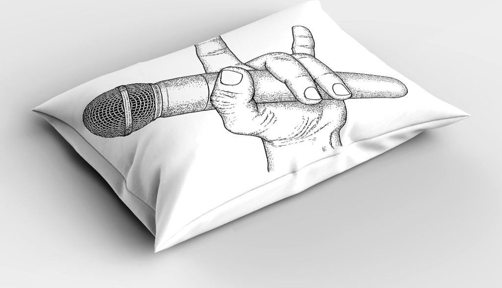 ABAKUHAUS Popstar-Party Kopfkissenbezug, Handgezeichnete High Sign für Rock-Musik-Liebhaber und Mikrofon Sketch Art, 40x80 cm, Schwarz und weiß