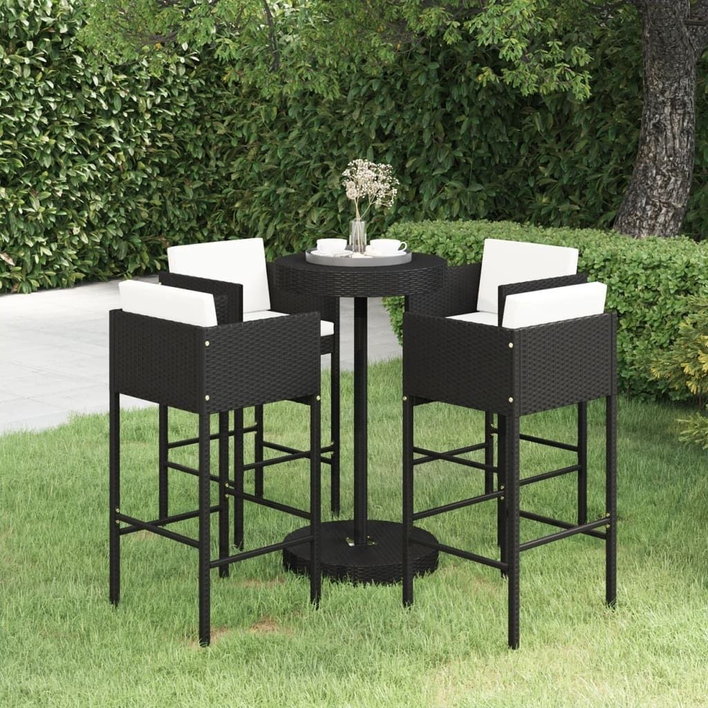 The Living Store 5-tlg. Gartenbar-Set mit Kissen Poly Rattan Schwarz