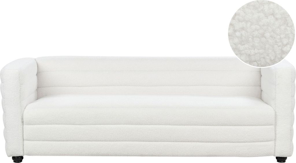 BELIANI Sofa Cremeweiß Bouclé 3-Sitzer Gepolstert mit Hohen Armlehnen für 3 Personen Modernes Design Couch Wohnzimmermöbel