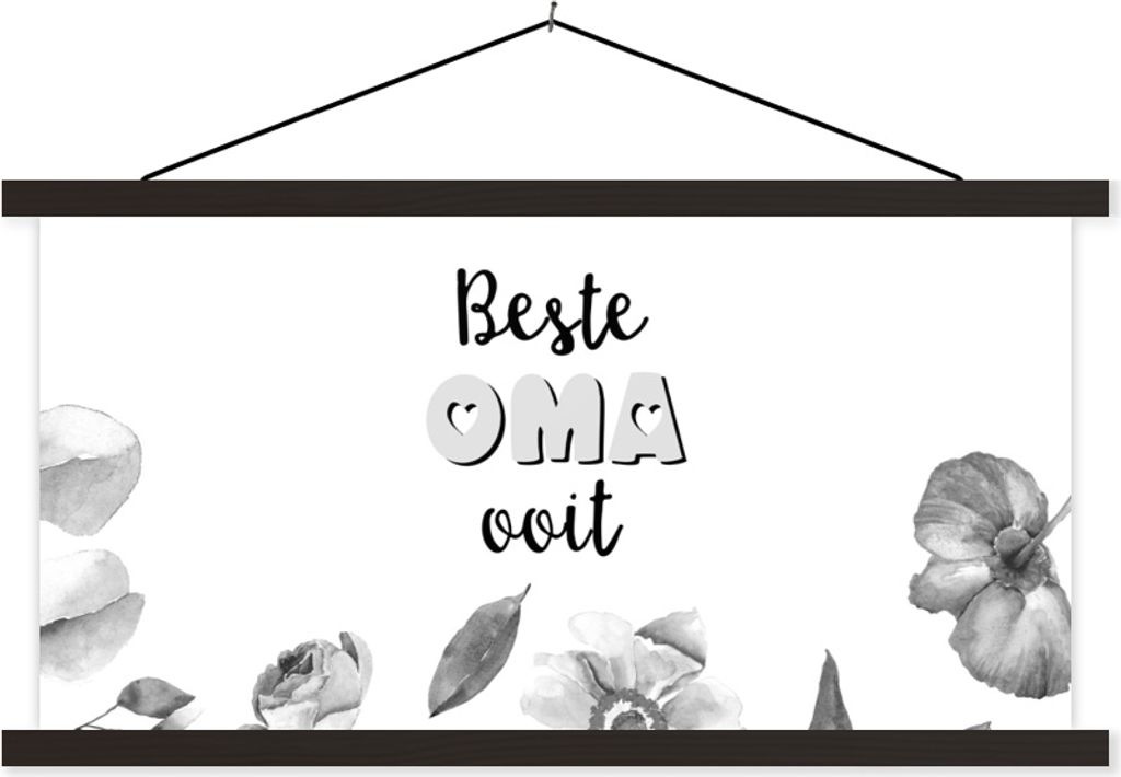 MuchoWow Textilposter Sprüche - Zitate Beste Oma aller Zeiten - Blumen - Muttertagsgeschenk - Oma - schwarz-weiß 60x30 cm mit schwarzem Rahmen ...
