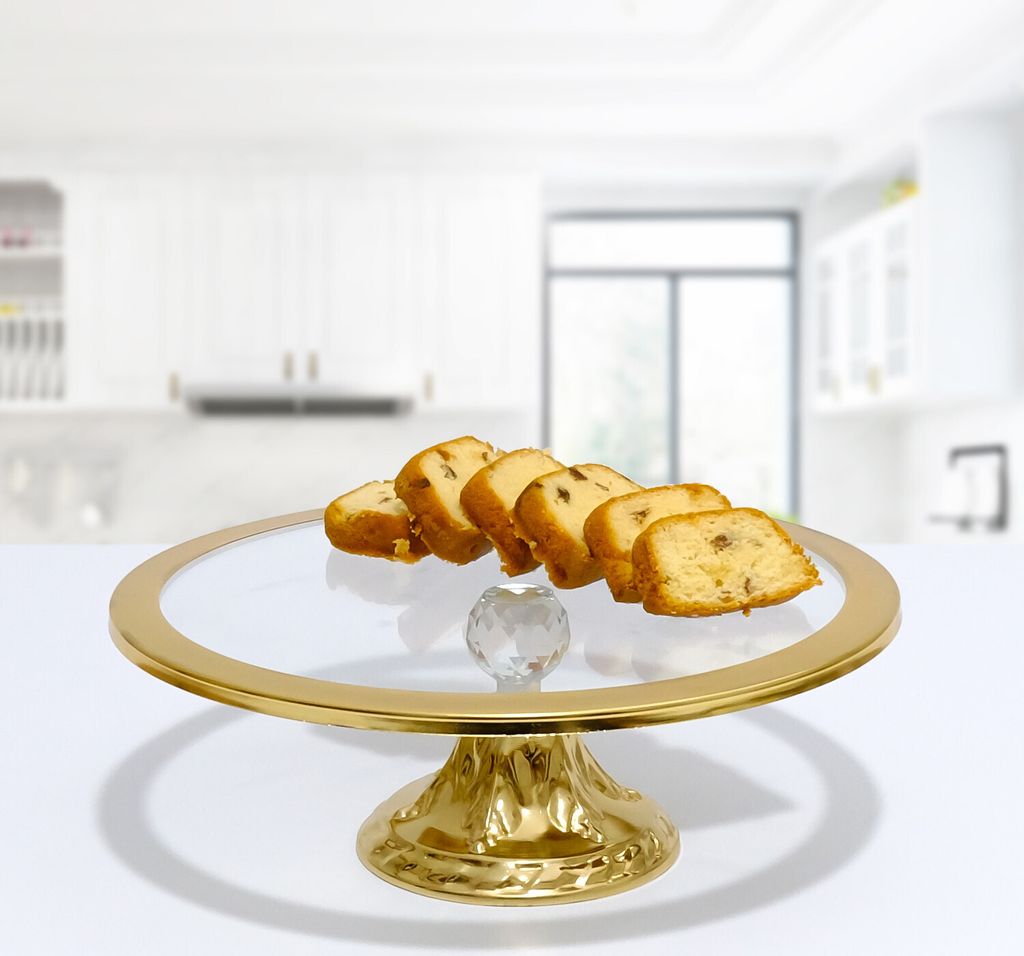 Hermia Concept, PLT0484, Dessertteller, Kuchen-Servierplatte, Gold, Rostfreies Metall, 30 x 30 x 14 cm