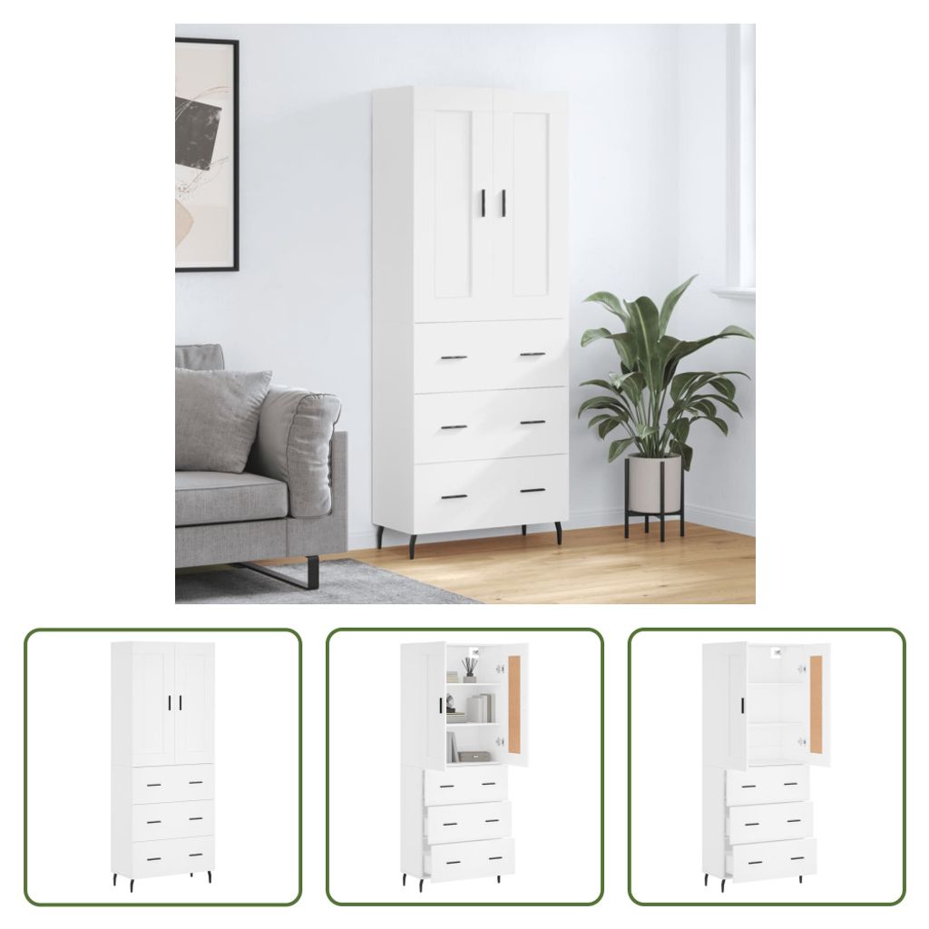 The Living Store Highboard Weiß 69,5x34x180 cm Holzwerkstoff