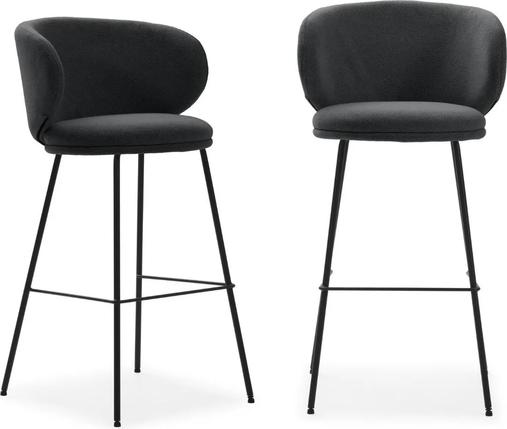 Tabouret pour Îlot de Cuisine 65 cm en Tissu et Métal Noir - Set de 2