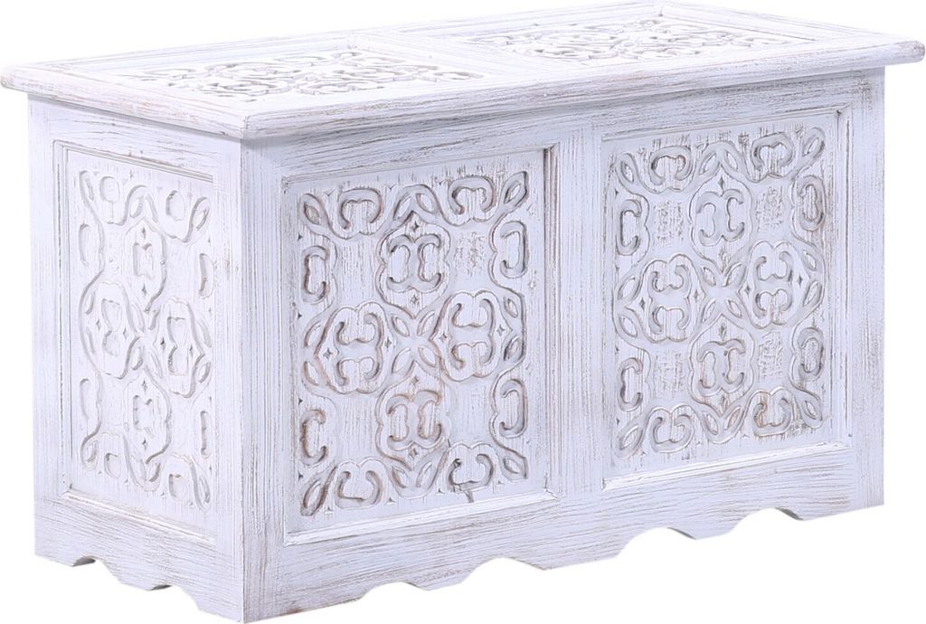 Marrakesch Vintage Deko Sitzbank mit Stauraum aus Holz 80cm groß | Truhe Holzkiste mit Deckel Ceyda als Schlafzimmer Wohnzimmer Möbel | Bank Schu...