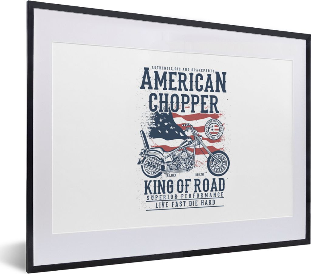 MuchoWow MuchoWow Gerahmtes Poster Mancave - Motorrad - Vintage - Amerika - Flagge 40x30 cm - Poster mit zchwarzem Bilderrahmen - Bilderrahmen ...