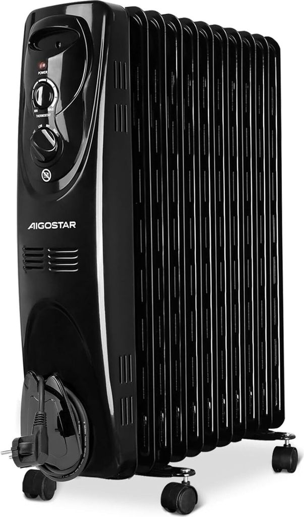 ölradiator, 11 Lamellen Ölgefüllter Heizkörper, 2300 Watt Tragbar mit drei Heizstufen und Thermostatregelung. EINWEGVERPACKUNG.