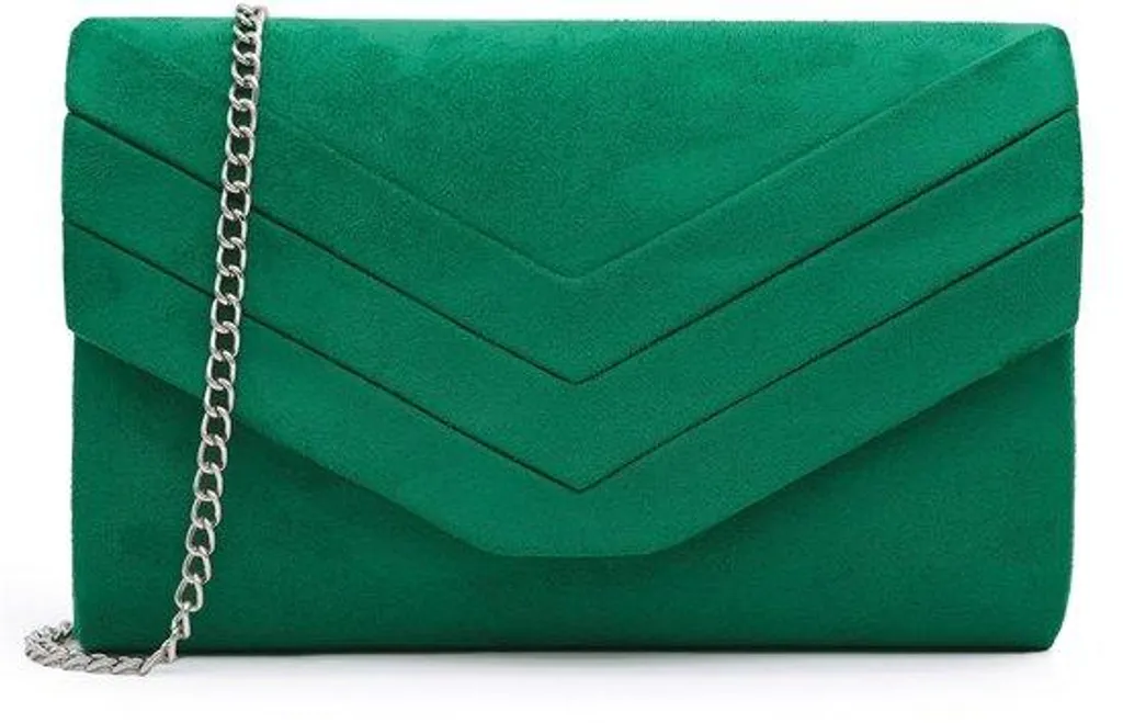 Pochette de fête verte en satin avec chaîne amovible et format compact