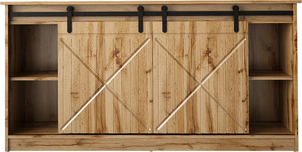 Grand Meuble de Rangement 160 cm Chêne Wotan Style Cottage pour Salon Moderne