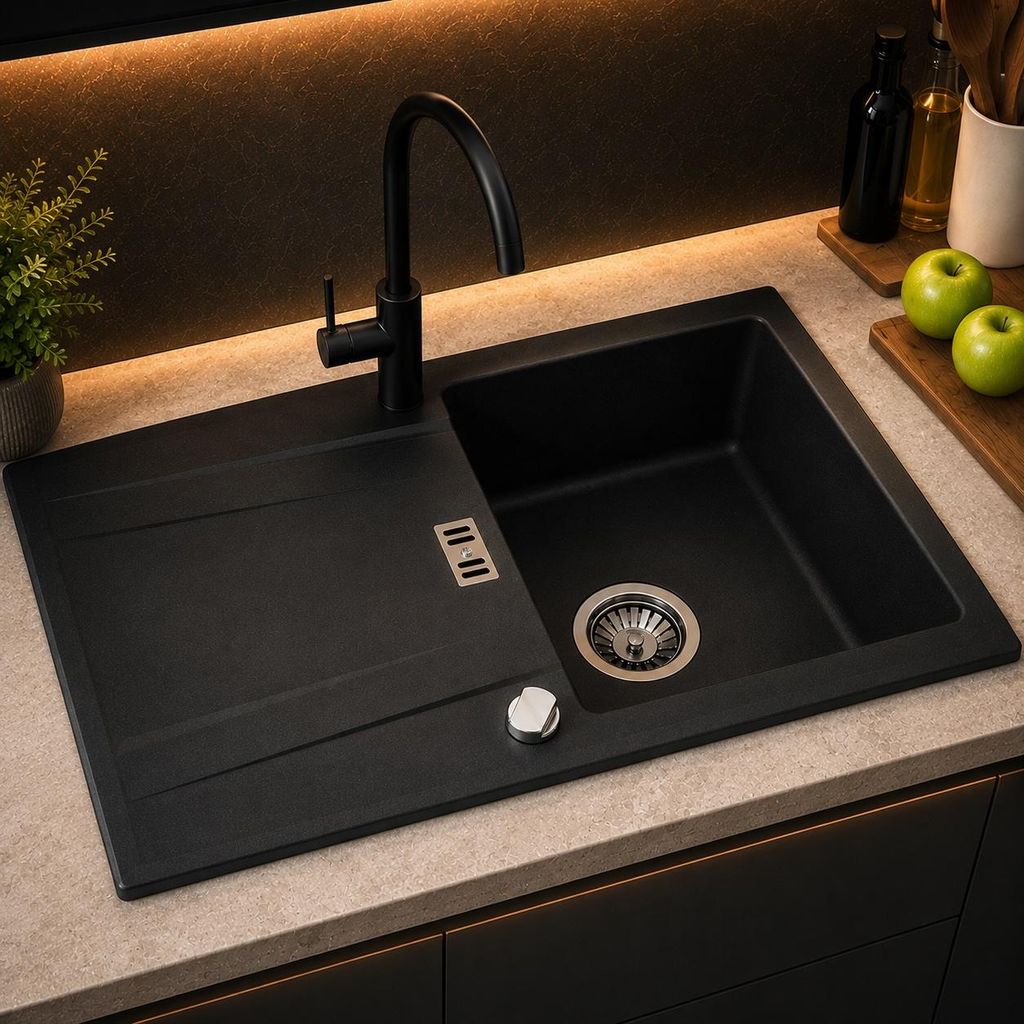 Design Granitspüle Sigmaa Granitspüle Schwarz Küchenspüle Produktbild 