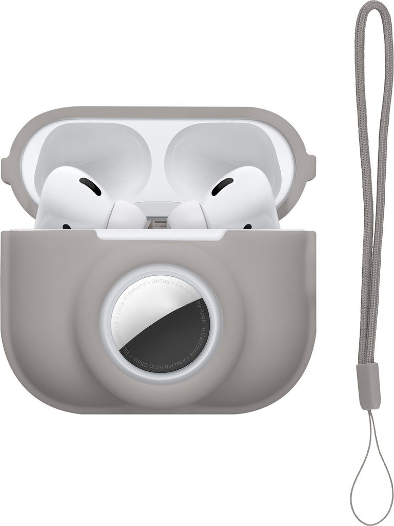 kwmobile 2-in1 Hülle kompatibel mit Apple Airpods Pro 2 - Kopfhörer Case kompatibel mit Airtag - Weiches Silikon Cover - Schutzhülle mit Karabin...