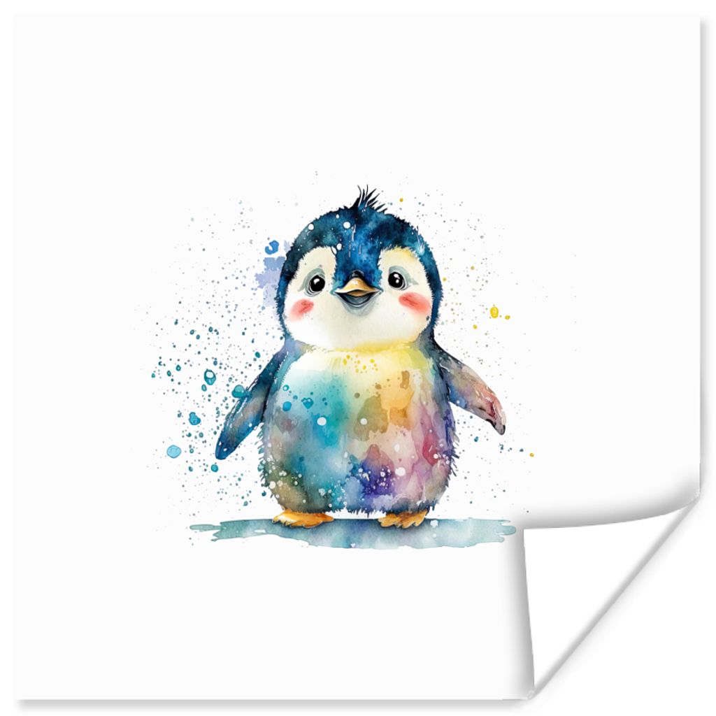 MuchoWow Poster Pinguin - Regenbogen - Aquarell - Tiere - Kinder 50x50 cm - Wohnzimmerdekoration
