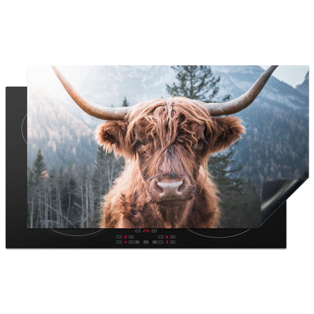 KitchenYeah Herdabdeckplatte Schottischer Hochländer - Kuh - Tiere - Berg - Natur , 91x52cm, Küche Deko, Glaskeramikkochfeld Herdabdeckung, Abd...