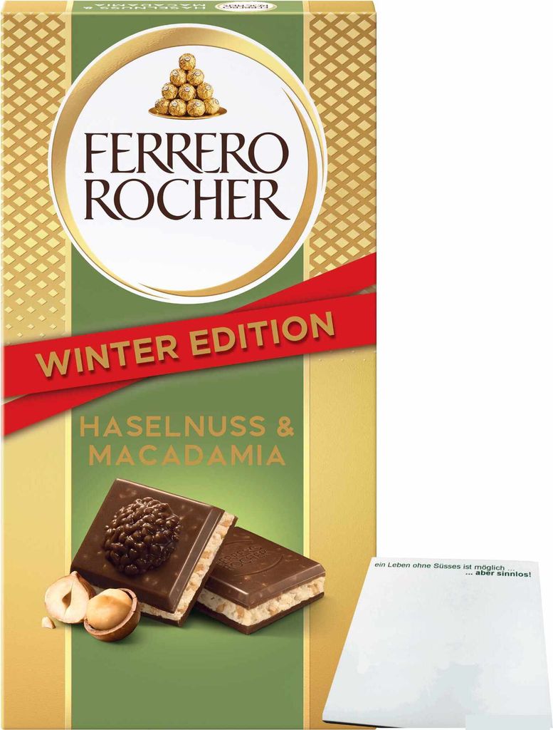 Rocher Winter Edition Haselnuss & Macadamia (90g Tafel) + usy Block