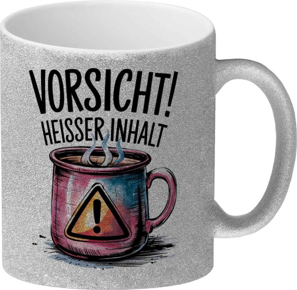 Dampfende Tasse Vorsicht Heißer Inhalt Glitzer-Kaffeebecher