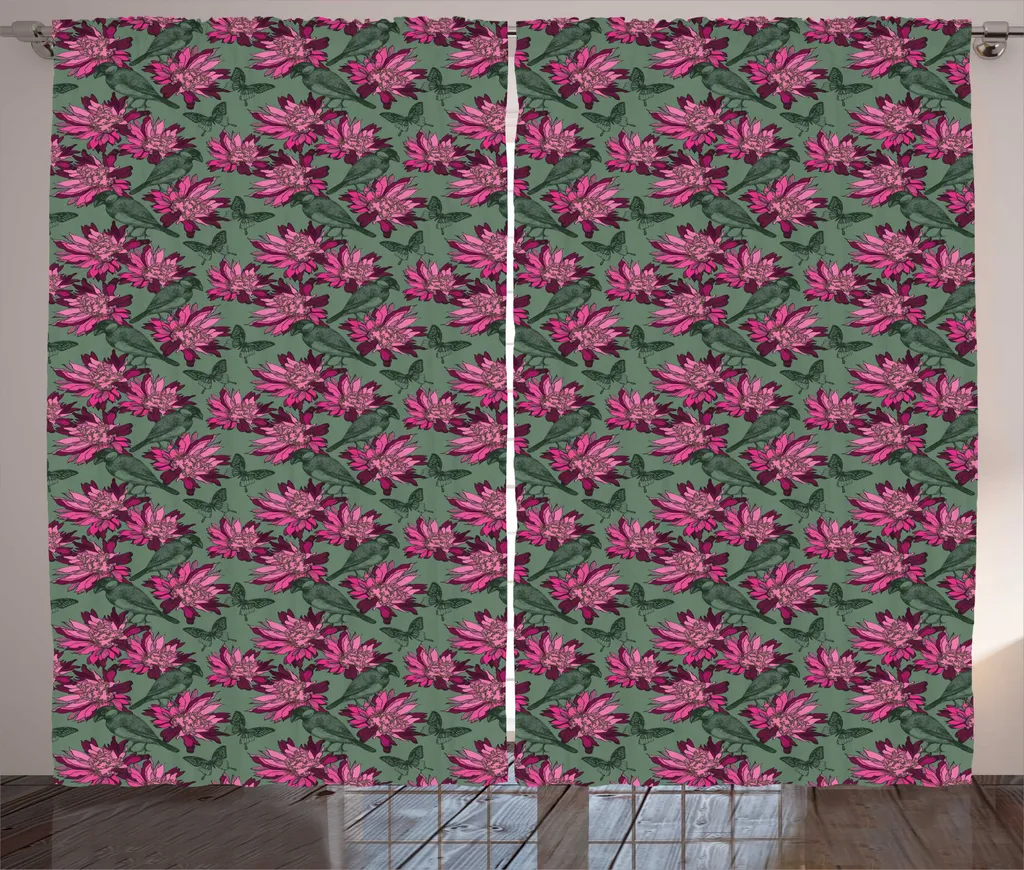 Rideaux Décoratifs pour Grande Fenêtre 280 x 225 cm Rose et Vert Nature