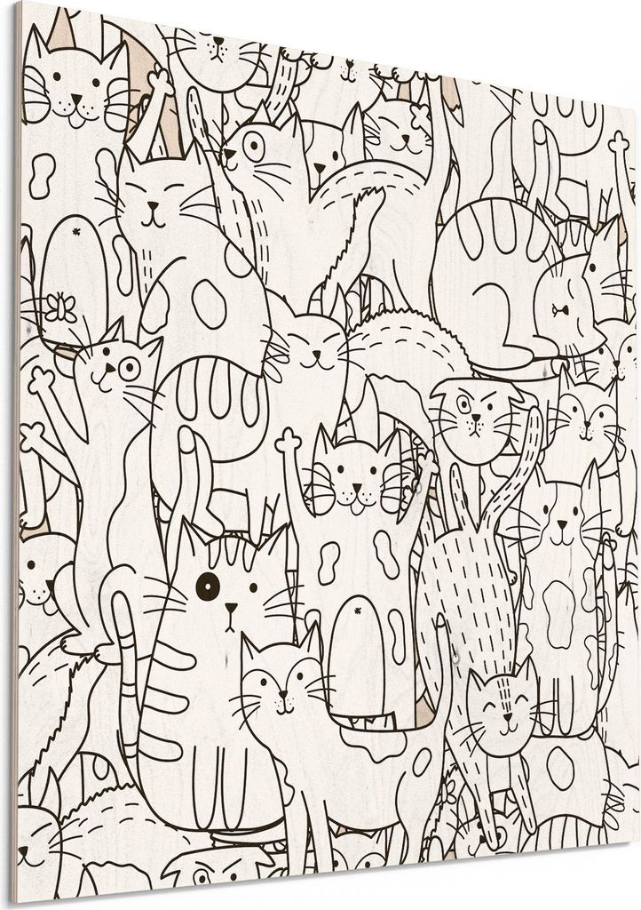 DEQORI Holzbild 50x50 cm 'Comic-Katzen' Bild auf Holz Wandbild Kunstdruck nachhaltig
