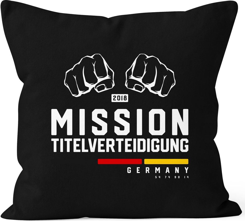 Kissen-Bezug WM Fußball Weltmeisterschaft 2018 Mission Titelverteidigung Fäuste Fanartikel Fan-Deko Deutschland MoonWorks schwarz unisize