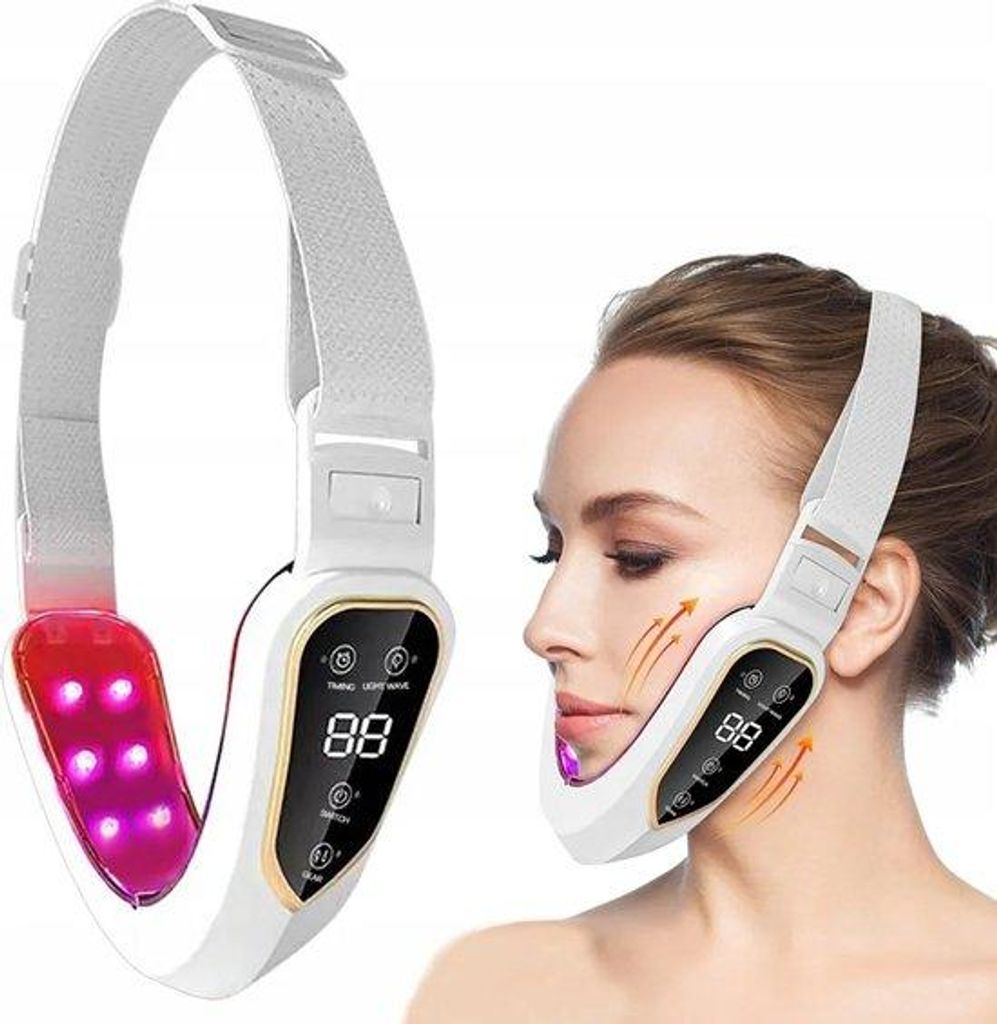 Elektrische V-vormige Gesichtsmassager mit rotem Licht und 5 Stufen, V-vormige Kaaklinien-Trainer für eine doppelte Hautfalte