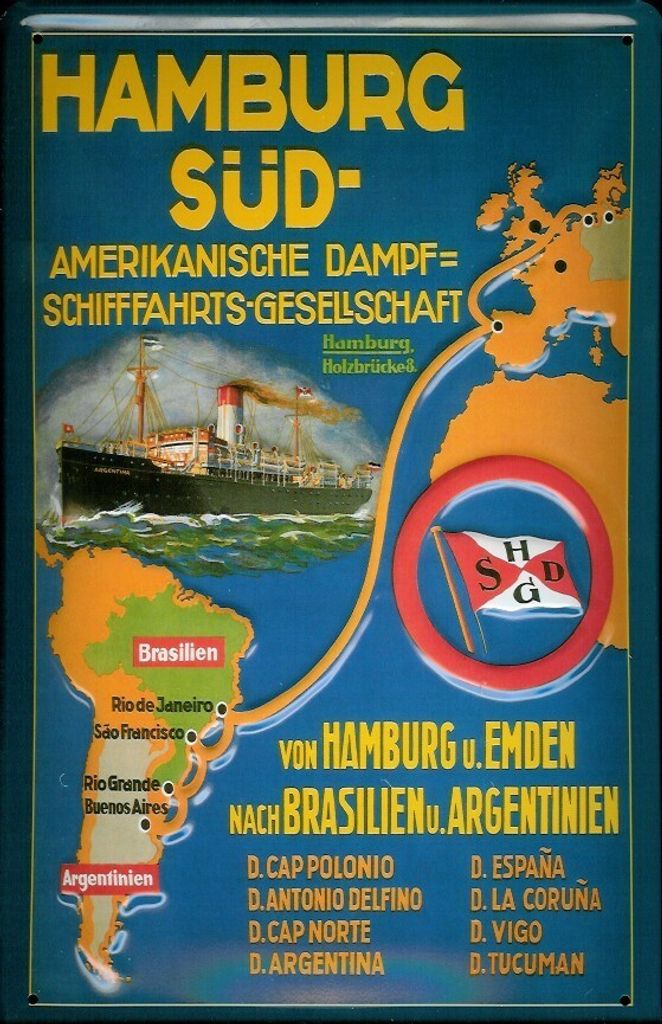 Blechschild Hamburg Süd Reederei Plakat Dampfer Schiff Produktbild 