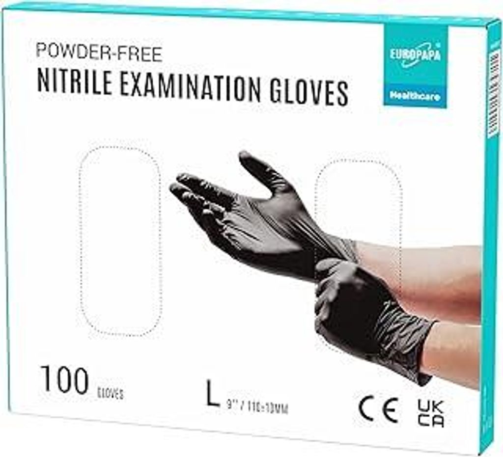 EUROPAPA 100x Nitrilhandschuhe Box Einweghandschuhe, Einmalhandschuhe, Untersuchungshandschuhe, Nitril Handschuhe, puderfrei, ohne Latex, unsteril,...