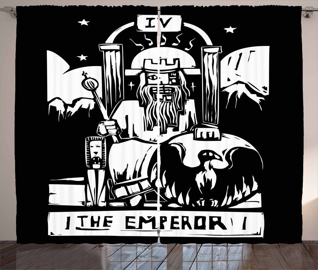 ABAKUHAUS Tarock Rustikaler Gardine, Die Kaiser Card Artwork, Schlafzimmer Kräuselband Vorhang mit Schlaufen und Haken, 280 x 225 cm, Weiß und Sc...
