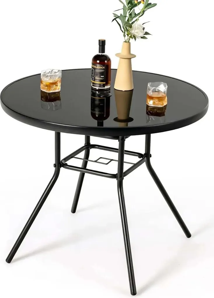 Table à Manger d'Extérieur pour 4 Personnes en Verre Trempé Noir 86cm