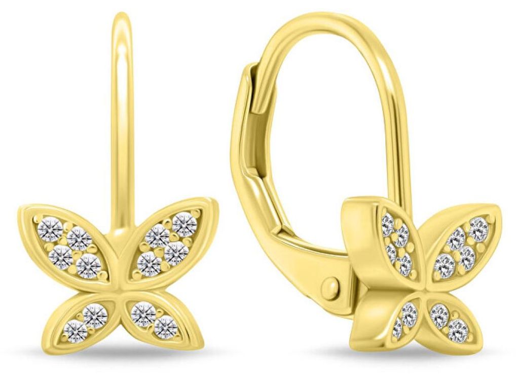 Gold-plated dangling earrings with zircons Butterfly EA1272Y
