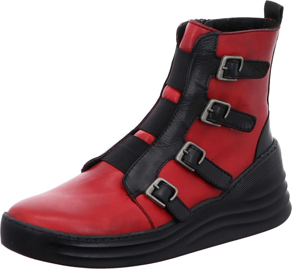 Gemini Damen Stiefelette Biker Boot Riemen Schnalle Keilabsatz 033650-02, Größe:40 EU, Farbe:Rot