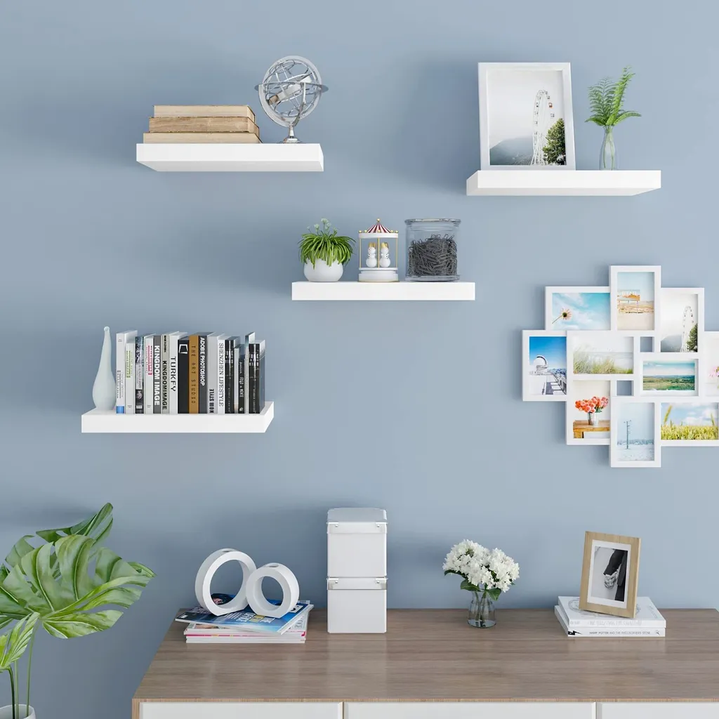 Lot de tablettes murales blanches Rootz 25cm pour bibliothèque suspendue - 6