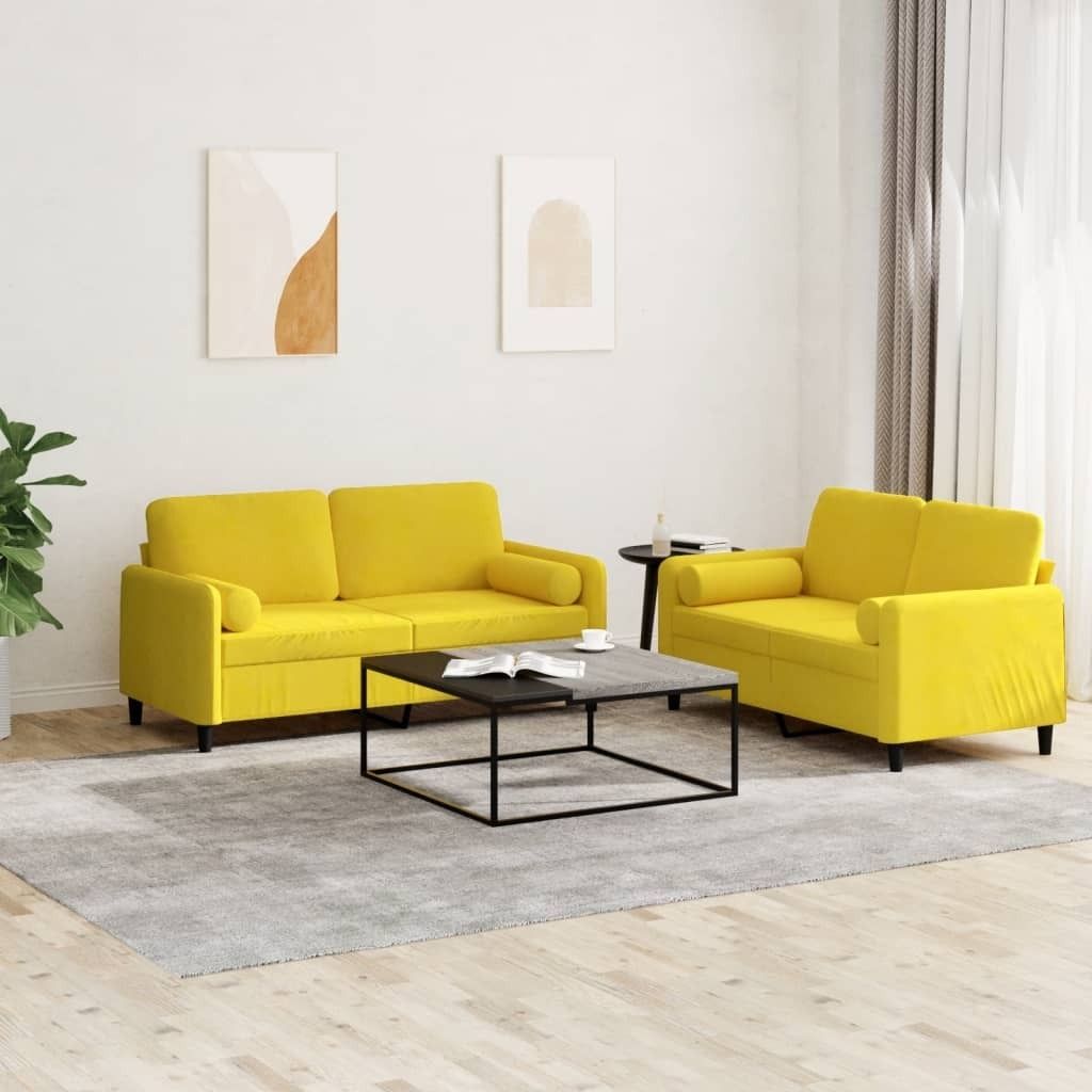 Design 2-tlg. Sofagarnitur mit Kissen Gelb Samt, Schlafsofas 2024 Neu