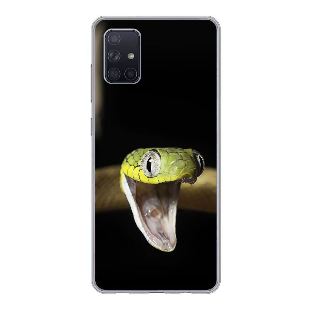 MuchoWow Handyhülle Schutzhülle Hülle für Samsung Galaxy A71 Schlange - Tier - Schwarz Silikon Softcase Handy Hülle - Kartenbesitzer