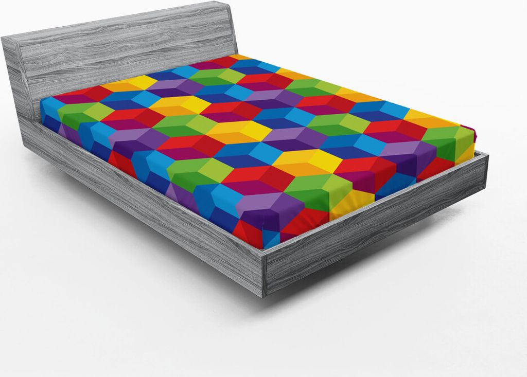 ABAKUHAUS Würfel Spannbetttuch, Bunte Regenbogen-Inspired Zusammensetzung von Childish Wie Motiven in quadratischer Form, 120 x 190 cm, Mehrfarbig