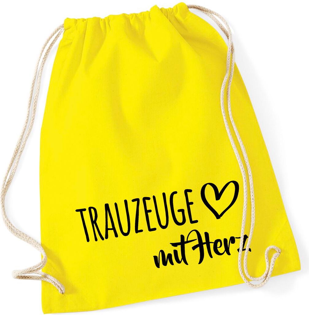 Huuraa Turnbeutel Trauzeuge mit Herz 12 Liter Yellow Baumwolle Rucksack Geschenkidee