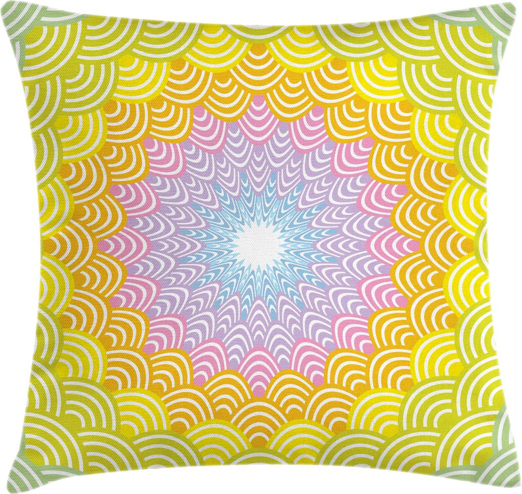 ABAKUHAUS Fischschuppen Kissenbezug, Runde Kranz Zusammensetzung in Regenbogen-Farben Concentric japanische Welle Skala Entwurf, 45 x 45 cm, Mehrfa...