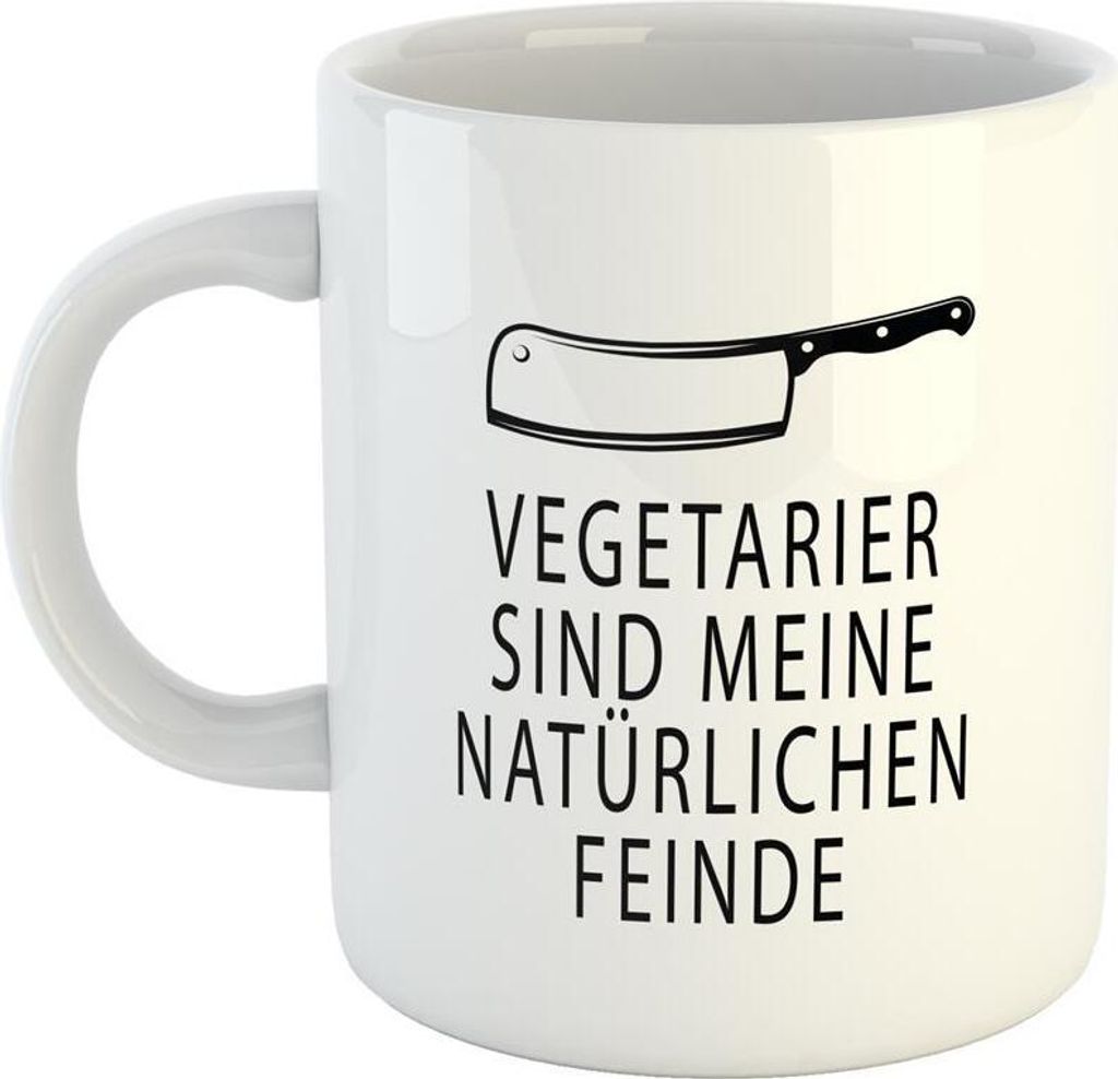 Huuraa Kaffeetasse Vegetarier natürliche Feinde Geschenk Tasse Weiß 330ml Vegetarier natürliche Feinde Präsent