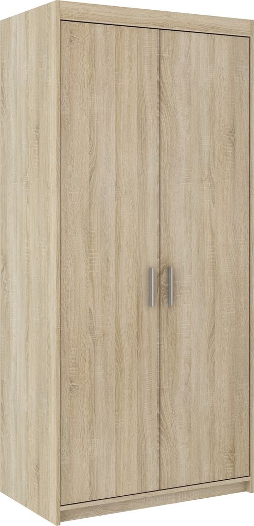 Tkmoebel 2-türiger Kleiderschrank Schrank LENA 2D laminierte Platte Breite 89,7cm,Sonoma-Eiche