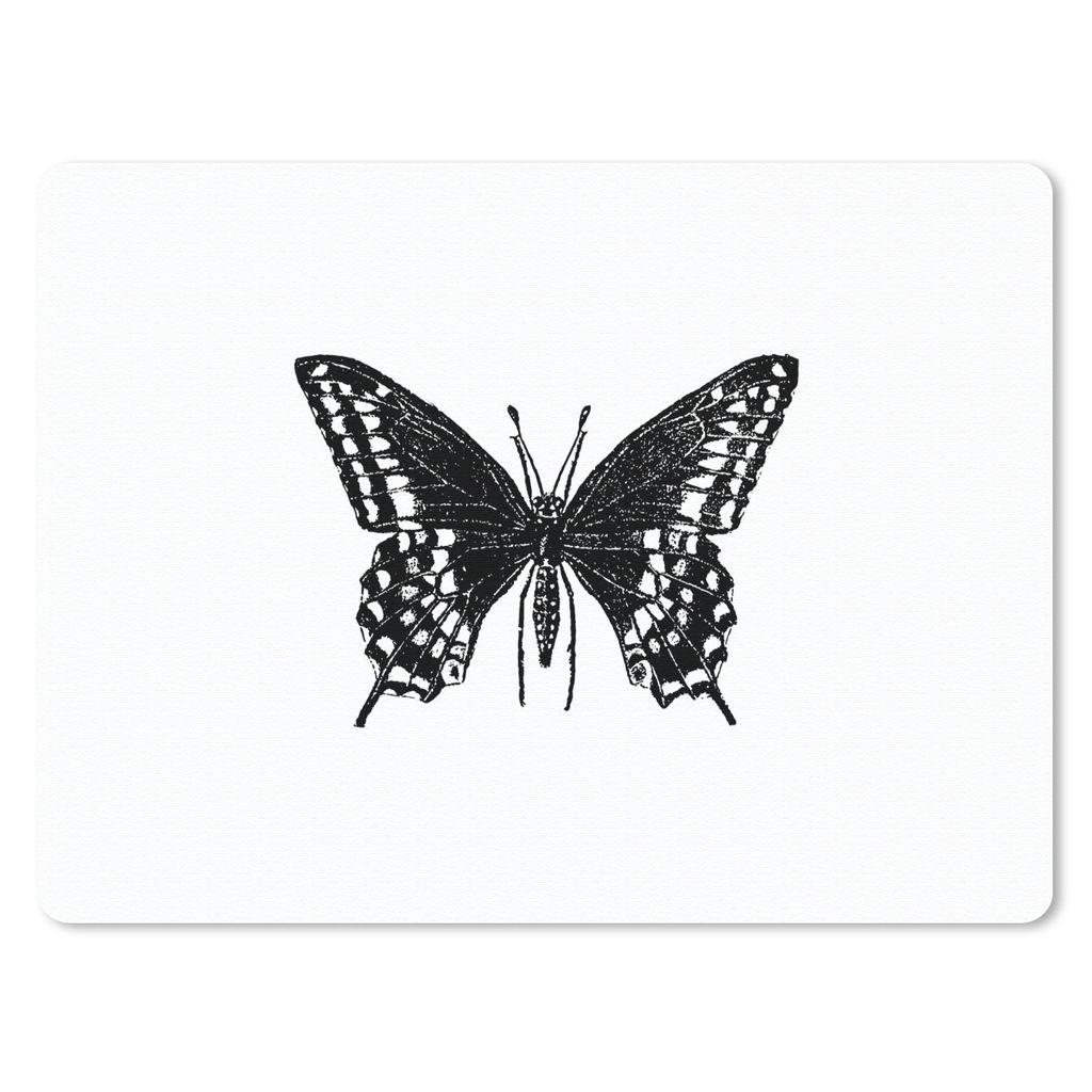 MuchoWow Mauspad Mousepad Schmetterling - Tiere - Retro - Schwarz und weiß 40x30 cm - Mousepads - Maus Mat - Pad - Mausunterlage - Anti Rutsch
