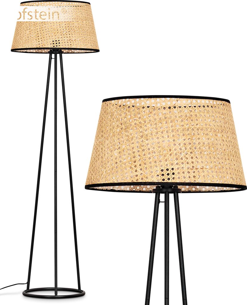 Casalina Stehlampe aus Metall/Wiener Geflecht/Rattan in Schwarz/Natur