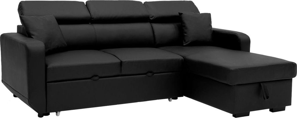Ecksofa, umwandelbar, WARREN, 3-Sitzer, schwarzes Kunstleder