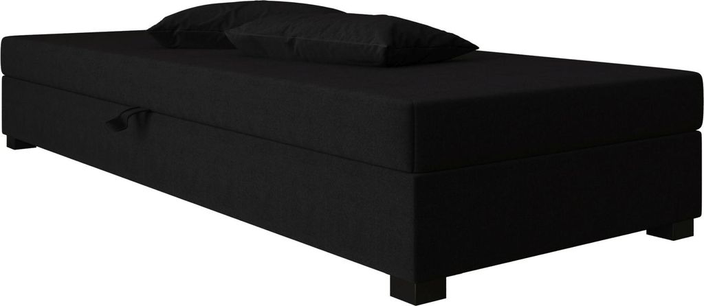 AURA SOFA Boxspringbett IVO 80x195 Komplett-Set mit Bonell Matratze, Polsterbett mit Bettkästen - Schwarz, SAWANA 14