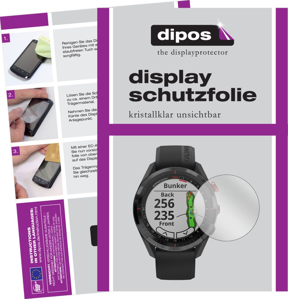 1x Schutzfolie für Garmin Approach S62 klar Displayschutzfolie Folie Display Schutz dipos