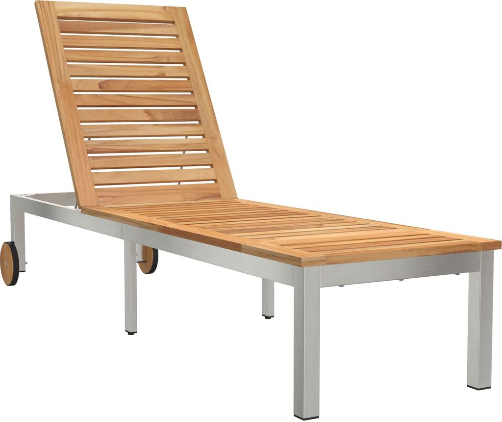 Sonnenliege mit Rädern 207x58x35 cm aus Akazienholz & Edelstahl, Gartenliegen DesignMöbel Neu