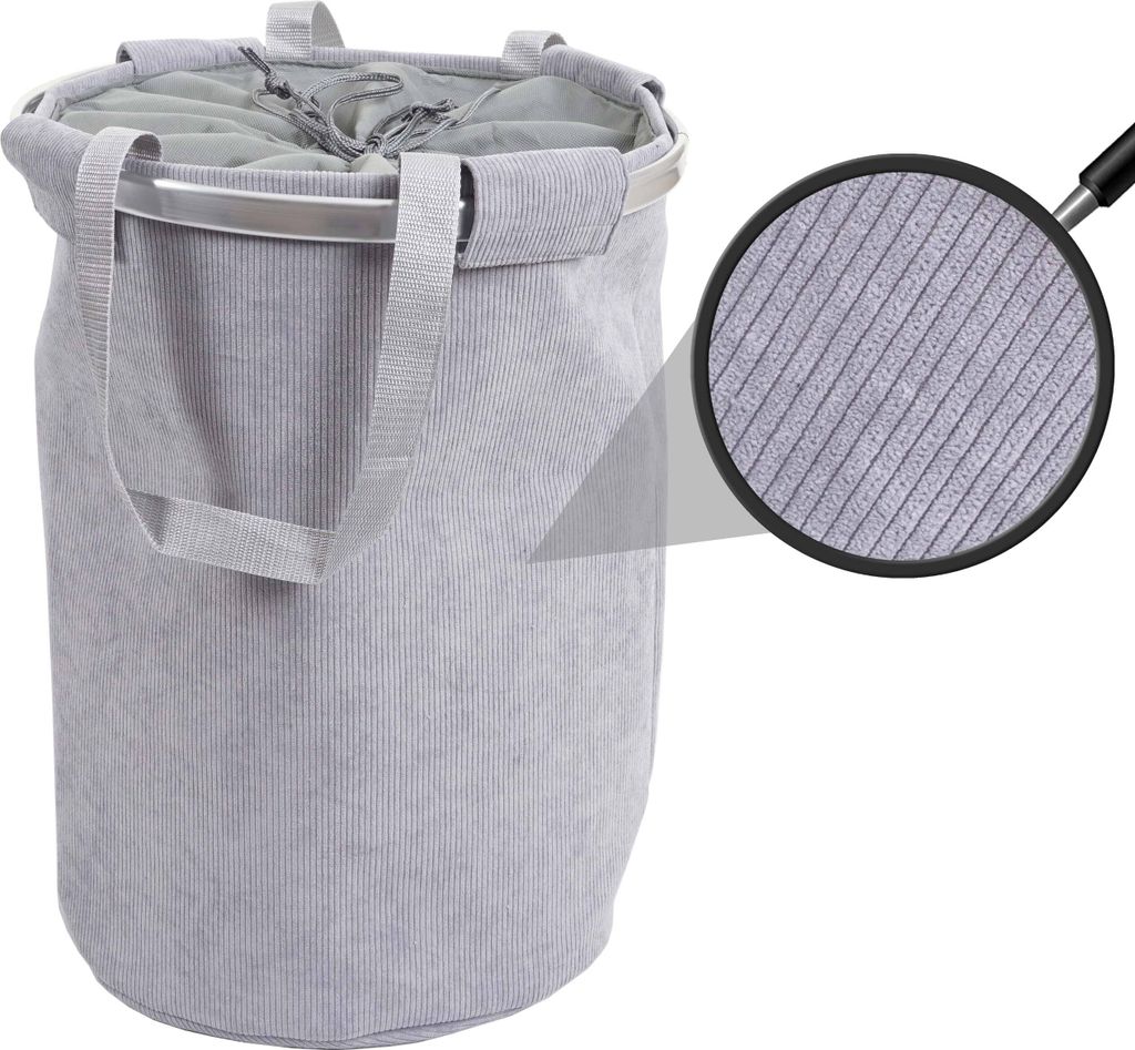 Wäschesammler HWC-C34, Laundry Wäschekorb Wäschesack Wäschebehälter mit Kordelzug, Henkel 55x39cm 65l cord grau
