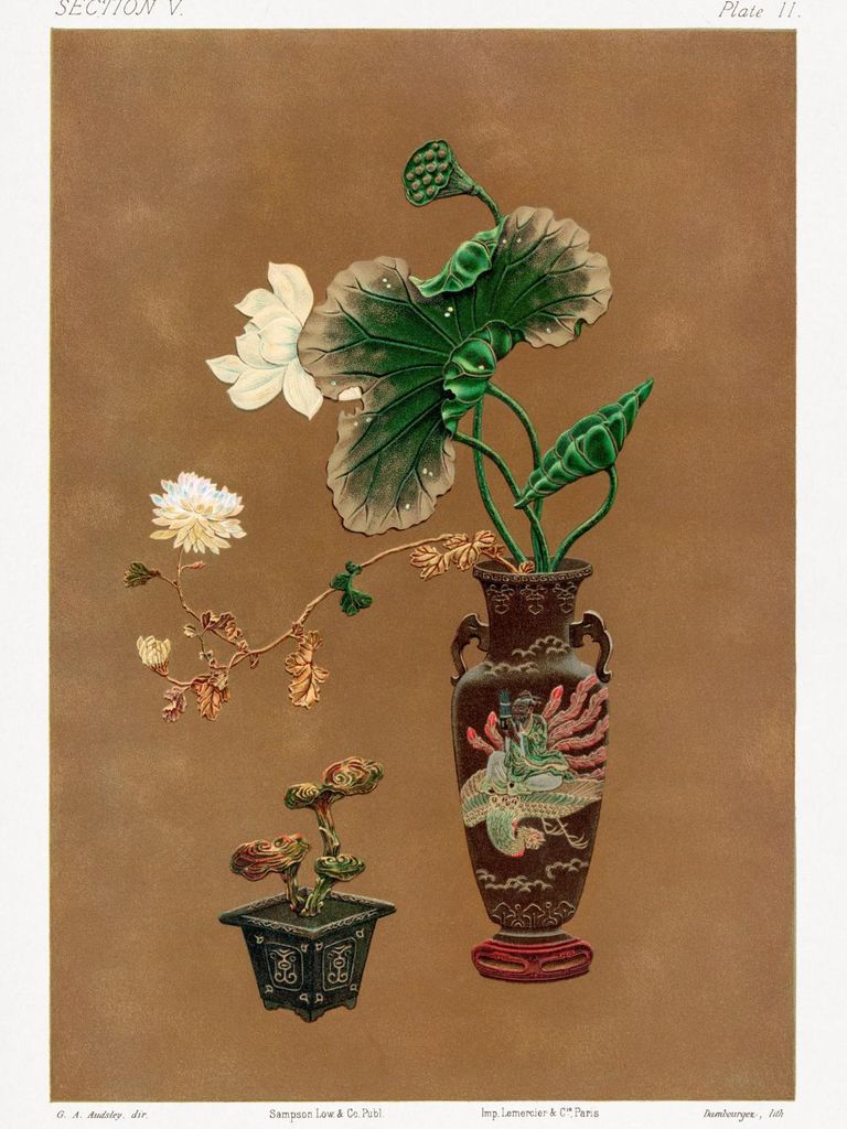 Poster 60x80cm Blumen im Vase, G.A. Audsley Vintage für das Wohnzimmer