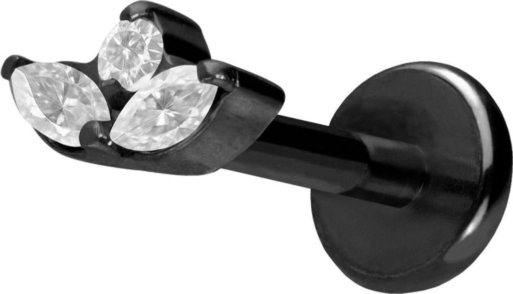 Ohrpiercing, Nasenpiercing Titan Labret mit Push Fit LOTUSBLÜTE Schwarz Stablänge: 9mm | Stabstärke: 1mm