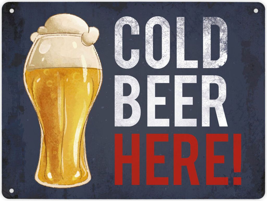 Metallschild XL mit Spruch: Cold Beer Here! Schild Produktbild 